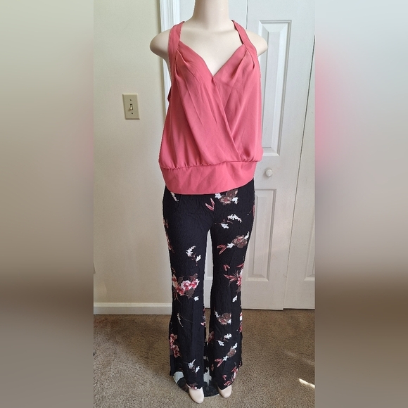 Boho Black Floral Wide-Leg Pants – Size Large - Picture 5 of 5